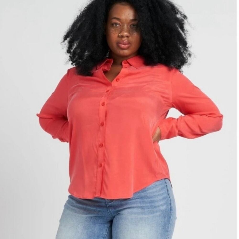 Universal Standard Kennedy Cupro Button Down Shirt Deep Rose L